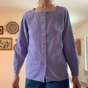 Retro 90s L.L. Bean Square Neck 100% Cotton Button Up Blouse